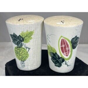 Vintage Ucagco Ceramics Japan Hand Painted Salt & Pepper Set Fruit Leaves